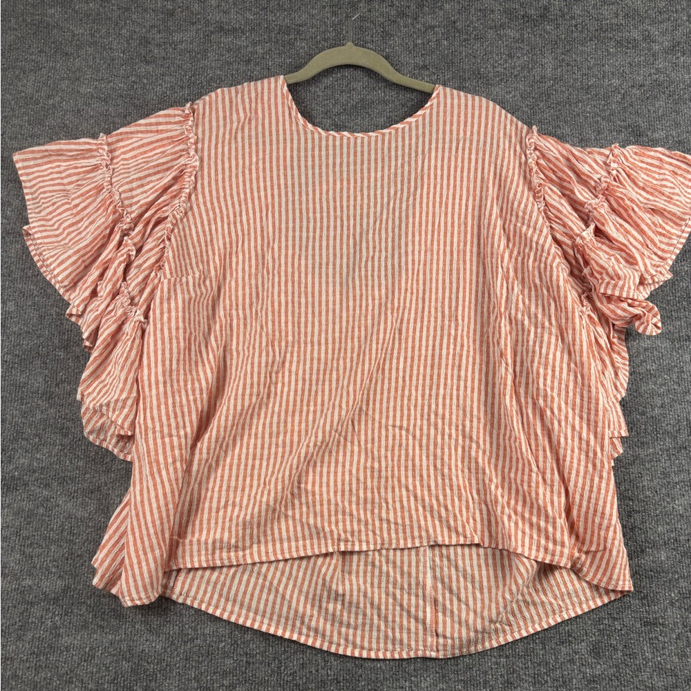 Cato Orange/Rust White Striped Boho Flutter Sleeve Blouse 26 28W